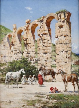 Víctor Huguet Painting - Halte pres de Aqueduc de Oued Bella Cherchel Algerie Victor Huguet Orientalista